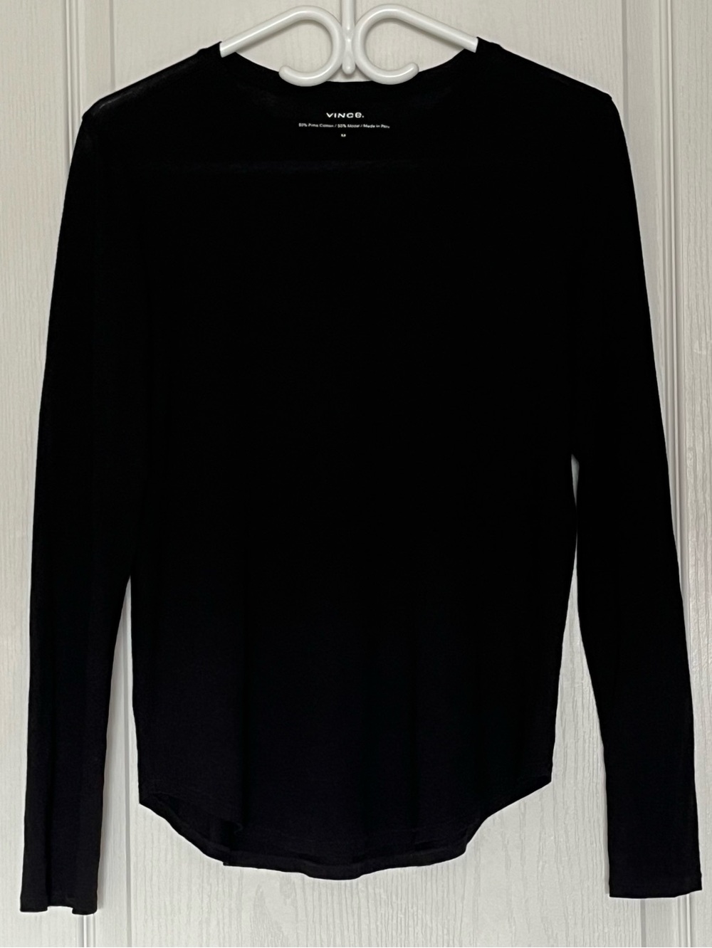 Vince Luxury Pima Cotton Modal Long Sleeve Crew Neck Shirt Black Size M